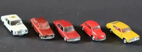 Schuco Konvolut 5 Autos der Marken Ford-Mercedes-VW-Audi Metallmodelle 1972