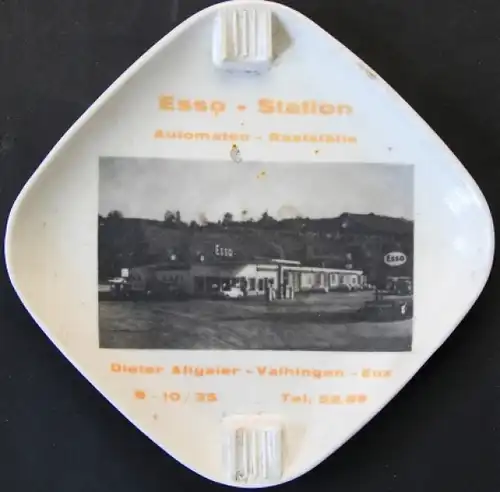 Esso Werbe-Aschenbecher &quot;Esso-Station Allgaier Vaihingen&quot; 1955