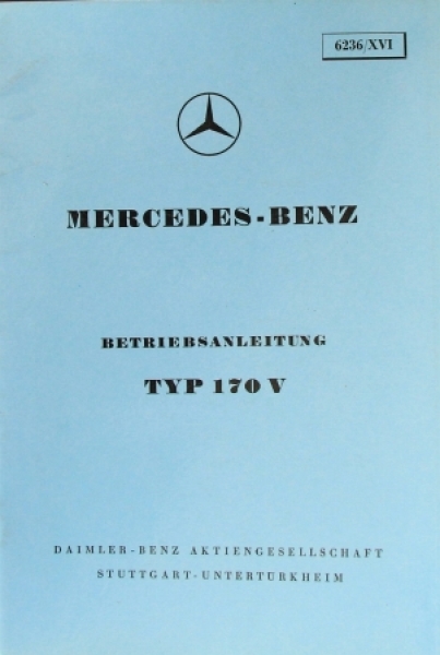 Mercedes Benz Typ 170 V 1950 Betriebsanleitung Nr. 8565 ...