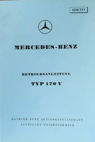 Mercedes Benz Typ 170 V 1950 Betriebsanleitung