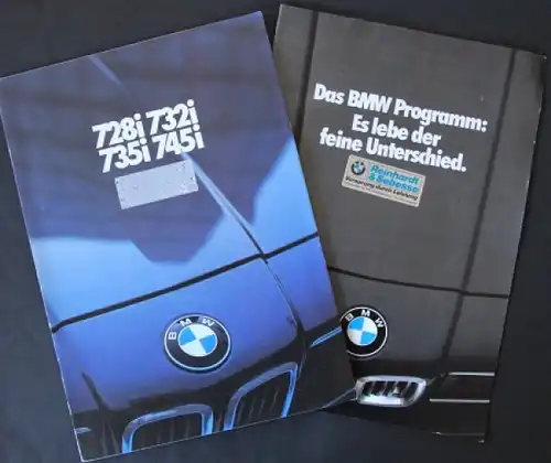 BMW 728i - 745 i Modellprogramm 1979 zwei Automobilprospekte