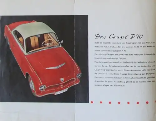 Trabant P 70 Coupe VEB Automobilwerk AWZ 1958 Automobilprospekt