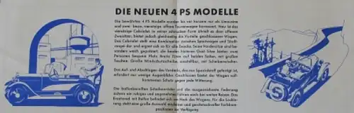 Opel 4 PS Modellprogramm 1928 Automobilprospekt