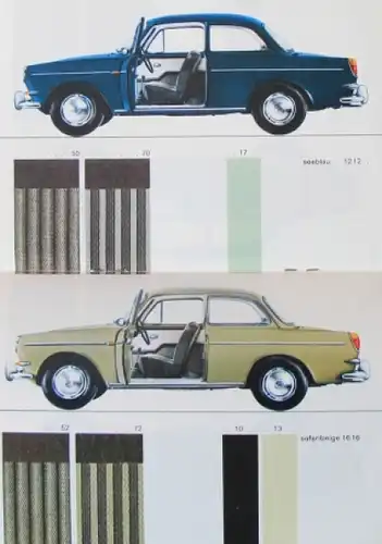 Volkswagen 1500 Farben+Polster 1963 Automobilprospekt