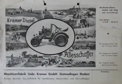 Kramer Diesel 12-22 PS &quot;Einfach und billig&quot; 1939 Traktorprospekt