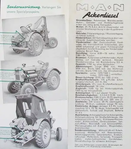 MAN Ackerdiesel 25 PS &quot;Die Arbeitsmaschine&quot; 1952 Traktorprospekt