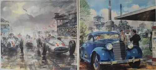 Mercedes-Benz &quot;Bilderserie - Aus unserem Fabrikaktionsprogramm&quot; Mappe mit 12 Gotschke-Zeichnungen 1940