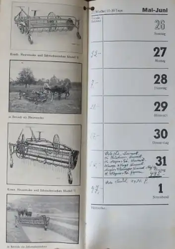 Fahr Maschinenfabrik Traktor Werbe-Kalender für 1940