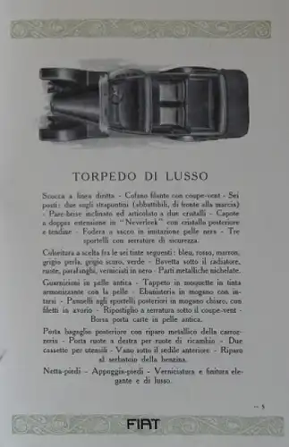 Fiat 505 Modellprogramm 1924 Automobilprospekt