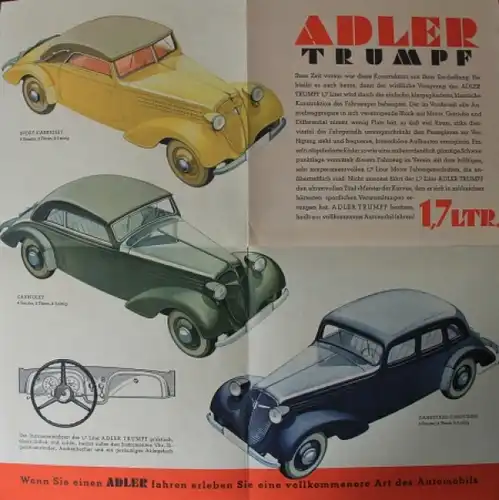 Adler Trumpf 1,7 Liter Automobilprospekt 1936