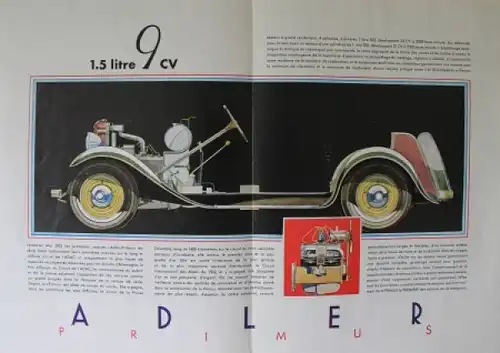 Adler Primus 9 CV Modellprogramm 1933 Reuters-Zeichnungen Automobilprospekt