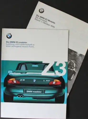 BMW Z3 Roadster &quot;Leistung und Leidenschaft&quot; 1999 Automobilprospekt + Preisliste