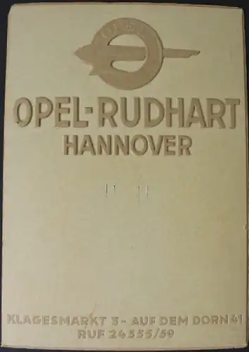 Opel Werbe-Kalender-Aufhänger - Opel Rudhardt Hannover - geprägter Karton 1936