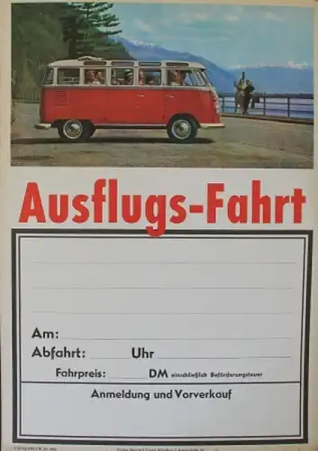 Volkswagen T1 Sambabus Werbeplakat - Ausflugs-Fahrt - 1958