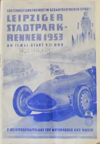 &quot;Leipziger Stadtpark-Rennen&quot; Mai 1953 Rennprogramm