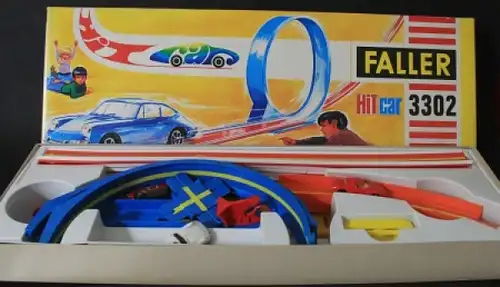 Faller &quot;Hit-Car 3302&quot; Autorennbahn mit 3 Fahrzeugen in Originalkarton 1970