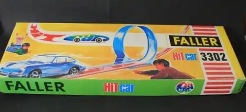 Faller &quot;Hit-Car 3302&quot; Autorennbahn mit 3 Fahrzeugen in Originalkarton 1970