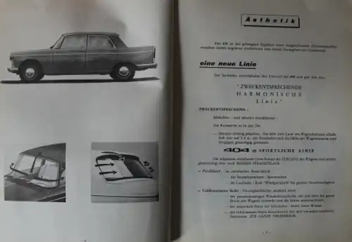 Peugeot 404 &quot;Erklärung und Vorführung&quot; interner Verkaufskatalog 1960