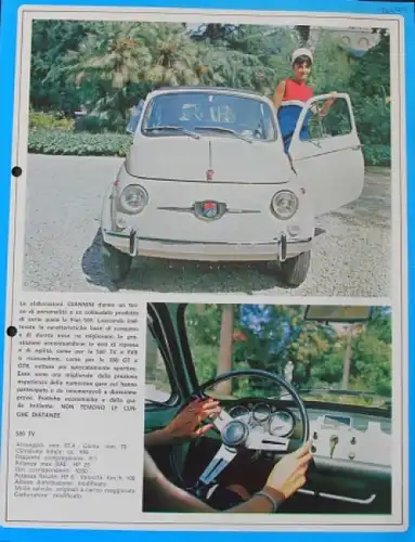 Giannini Carrozzeria Typo 500 TV + 850 SL zwei Automobilprospekte 1967