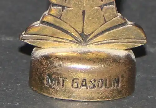 Gasolin Tankwart-Werbefigur &quot;Gute Fahrt mit Gasolin&quot; Messing 1960