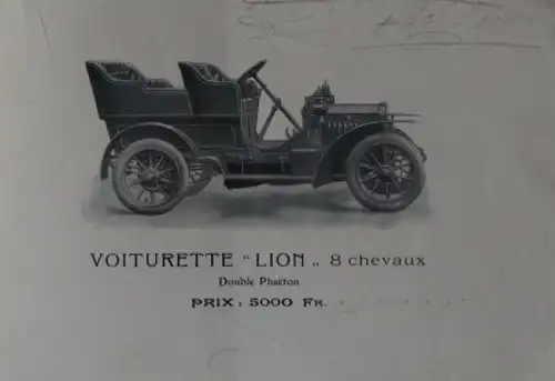 Peugeot Lion Modellprogramm 1907 Automobilprospekt