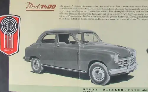 Steyr Fiat 1100 E Modell 1400 Automobilprospekt 1948