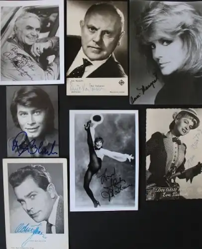Signierte Autogrammkarten von 11 verschiedenen Künstlern 1952-1976