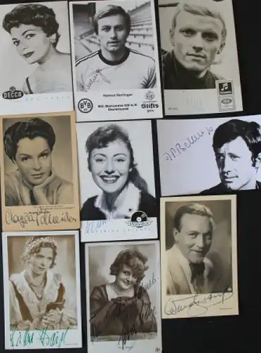 Signierte Autogrammkarten von 14 verschiedenen Künstlern 1935-1976