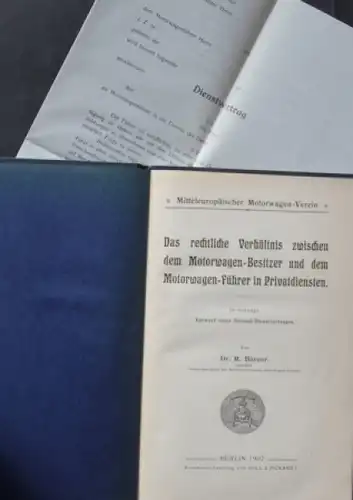 Bürner &quot;Das rechtliche Verhältnis des Motorwagen-Führers in Privatdiensten&quot; Automobil-Rechtshistorie 1907