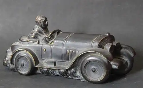Oldtimer-Cabriolet-Relief mit Fahrer Bronzeguss 1960