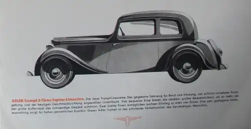 Adler Trumpf 1,7 Liter 1934 Reuters Automobilprospekt