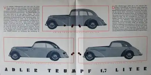 Adler Trumpf 1,7 Liter Modellprogramm 1936 Reuters Automobilprospekt