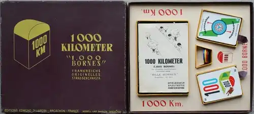 Dujardin &quot;1.000 Kilometer - 1000 Bornes&quot; Canasta-Autobrettspiel 1961 in Originalbox