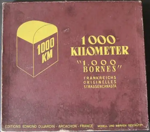 Dujardin &quot;1.000 Kilometer - 1000 Bornes&quot; Canasta-Autobrettspiel 1961 in Originalbox