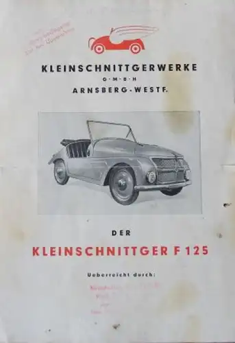 Kleinschnittger F 125 Modellprogramm 1950 Automobilprospekt