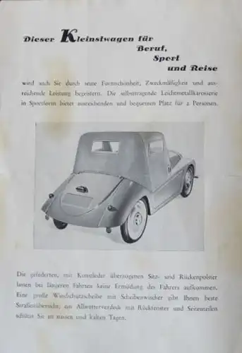 Kleinschnittger F 125 Modellprogramm 1950 Automobilprospekt