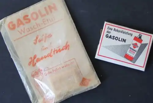 Gasolin Werbeset Anhänger, Seife, Handtuch 1955 originalverpackt