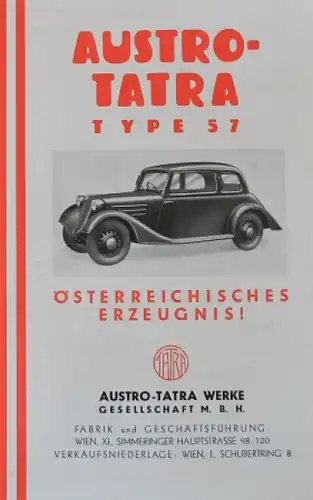 Austro-Tatra Type 57 Modellprogramm 1934 Automobilprospekt