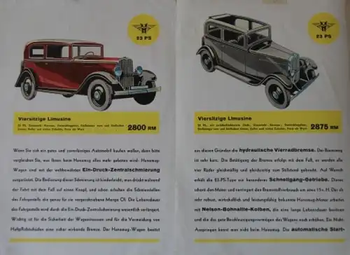 Hanomag Automobile Modellprogramm 1928 Automobilprospekt