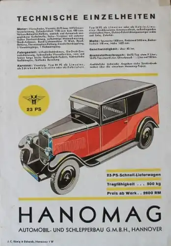 Hanomag Automobile Modellprogramm 1928 Automobilprospekt