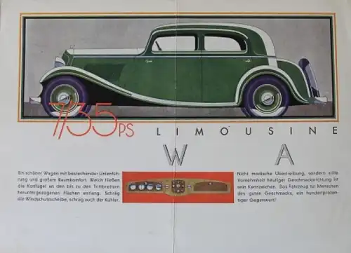 Wanderer 7/35 PS Modellprogramm 1933 Reuters Zeichnungen Automobilprospekt