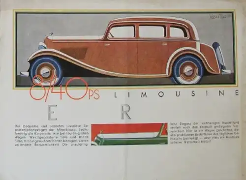 Wanderer 7/35 PS Modellprogramm 1933 Reuters Zeichnungen Automobilprospekt