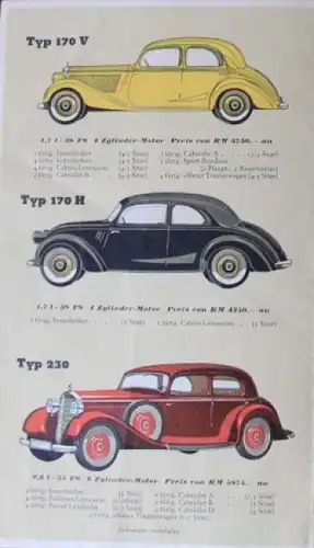 Mercedes-Benz Personenwagen Modellprogramm 1938 Automobilprospekt
