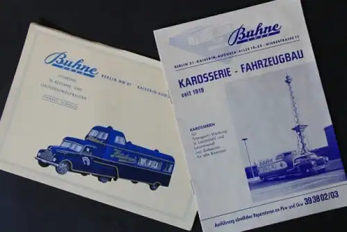 Buhne Karosseriebau Berlin 1958 zwei Werbe-Prospekte