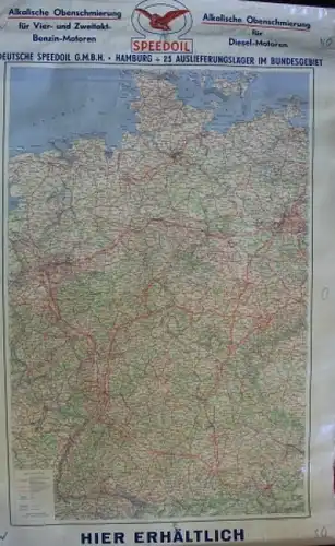 Speedoil Motoroel Werbe-Landkarte Deutschland 1950