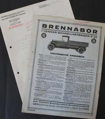 Brennabor 1 Tonner P 20 Schnelllastwagen 1927 LKW-Prospekt