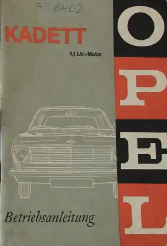 Opel Kadett 1,1 Liter 1967 Betriebsanleitung