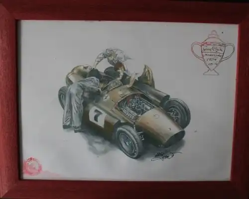 Ferrari Grand Prix Monte-Carlo 1956 &quot;Golden Heart Collection&quot; handgezeichnetes Motiv mit Signatur