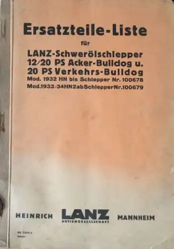 Lanz Bulldog 10/20 PS Acker-Schlepper 1935 Ersatzteillist