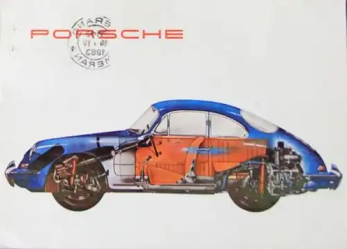 Porsche 365 Werbe-Postkarte 1963 gestempelt